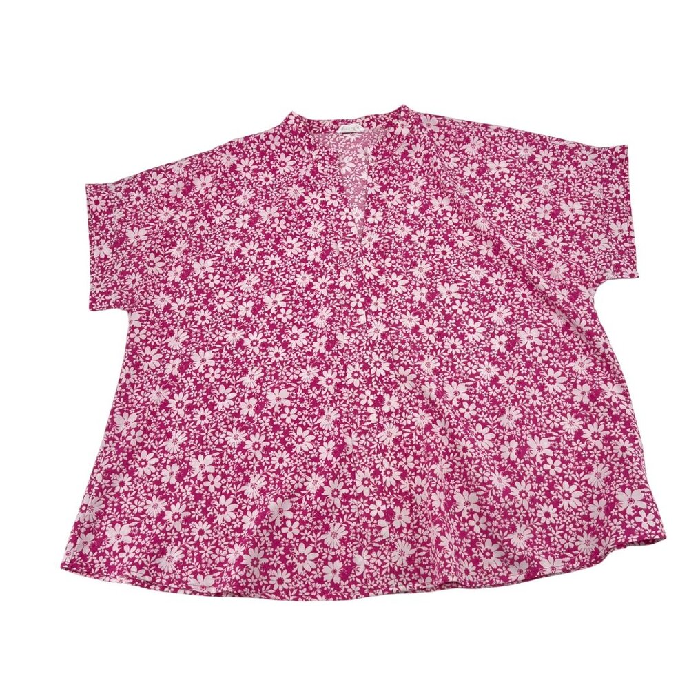 Emily Wonder Pink & White Floral Blouse Size 2X Cap Sleeve Pullover